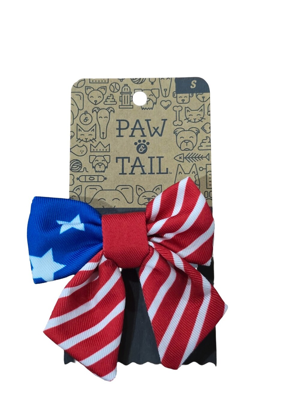 Paw & Tail Patriotic American Flag Dog Bow Tie Size Small Nwt